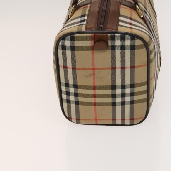 Burberrys Nova Check Boston Bag Canvas Beige Gold Auth - Picture 5 of 16